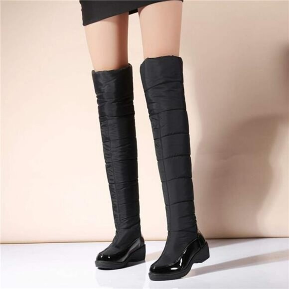 Women's Black Over The Knee Thigh High Winter Snow Tall Boots Waterproof Boots - Picture 4 of 7
